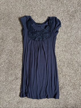 Navy Embroidered Scoop Neck Mini Dress - Women's